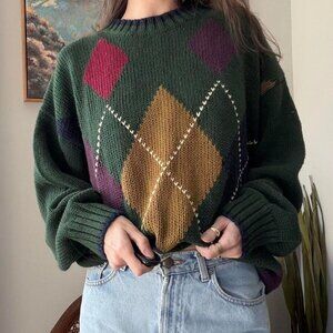 Vintage Saddlebred green argyle grandpa sweater